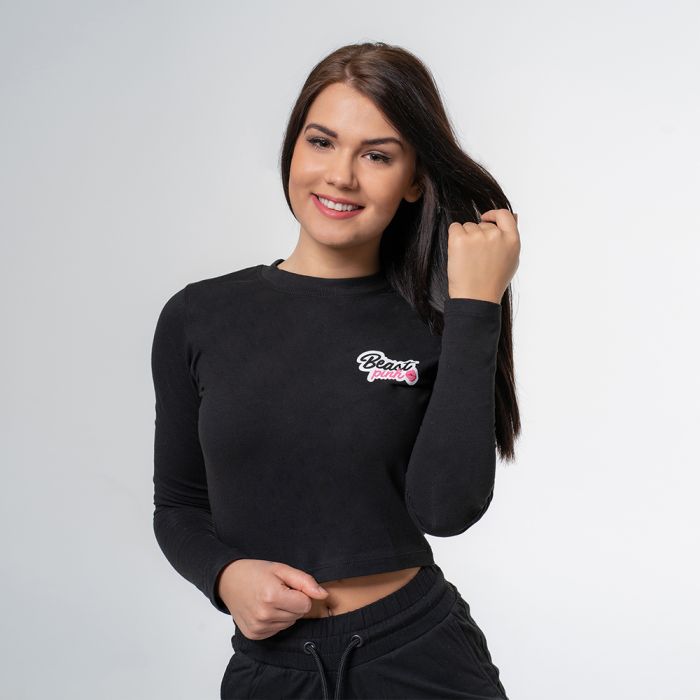 T-Shirt Long Sleeve Croptop Black - BeastPink