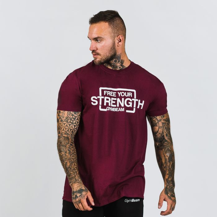 T-Shirt für Männer Free Your Strength Maroon White - GymBeam  