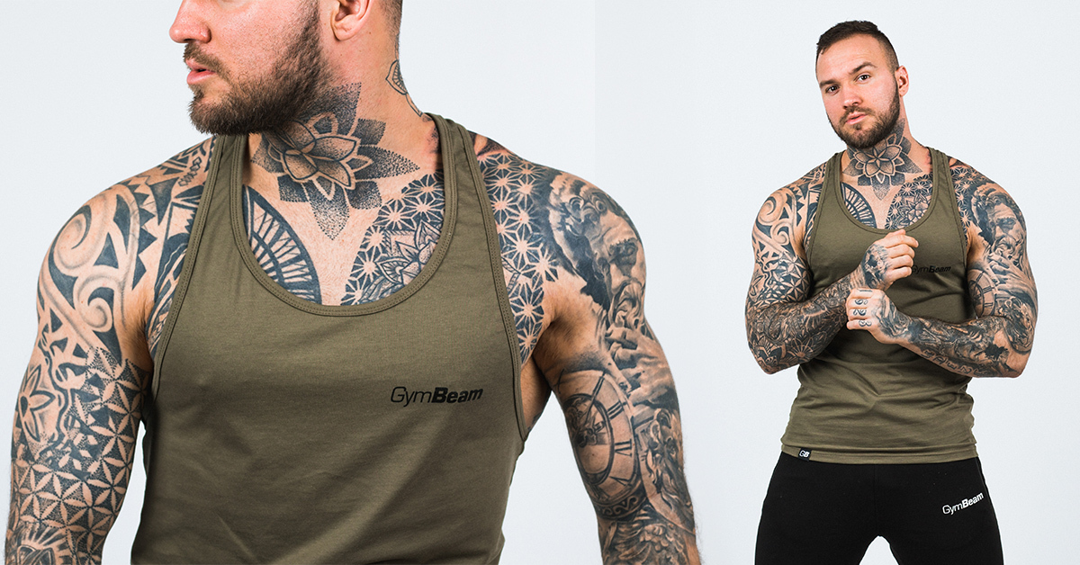 Leibchen Stringer Tank Top Heather Olive Green - GymBeam