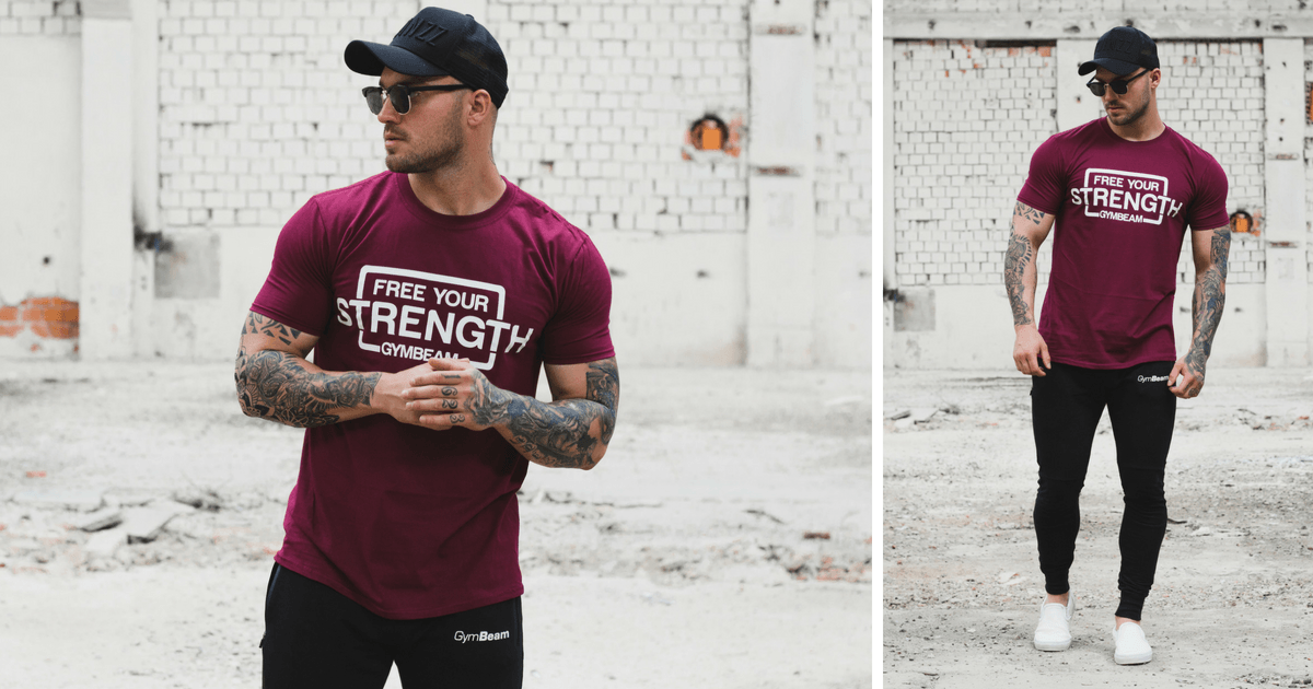 T-Shirt für Männer Free Your Strength Maroon White - GymBeam